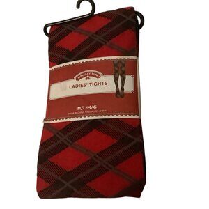 Holiday Time Ladies Plaid Tights Red/Black M-L‎ Academia